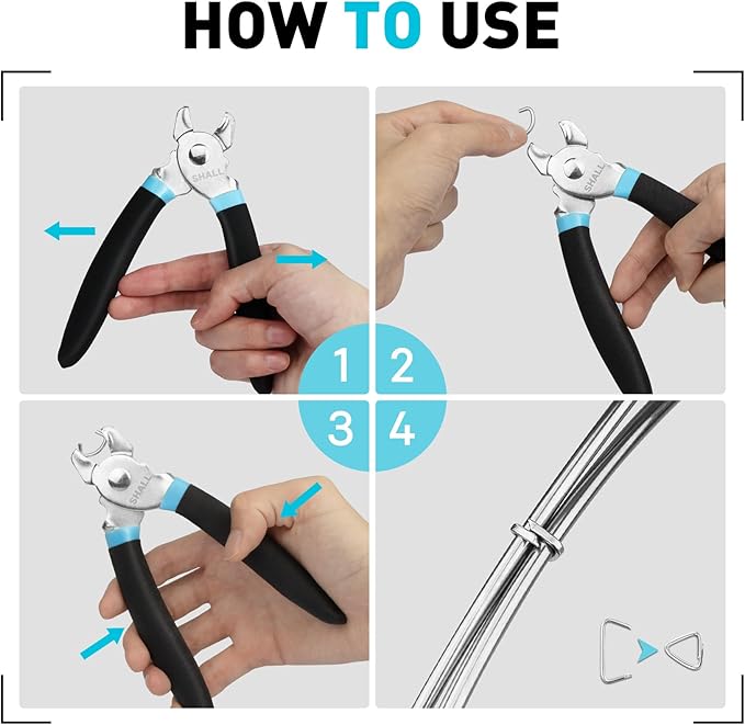 SHALL Hog Ring Pliers Kit with 600pcs Galvanized Hog Rings (3/8?쇺? 1/2?쇺? 3/4?쇺? for Upholstery, Fence, Animal Pet Cages, Bungee Cords, Bagging, Protective Gloves, Storage Case & Bag Included