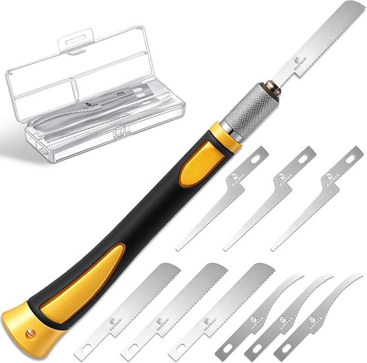 Honoson Mini Hand Saw Model Tools Small Hobby Saw Blades Kit with 9 Tiny Razor Hacksaw Blades for Miniatures, Modeling, DIY Crafts, Plastic Models, Wood(Style 2,Yellow)