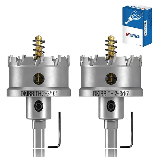 TCT Hole Saw Set, 2-Pack of 2-3/16" (55mm) Heavy Duty Tungsten Carbide Tipped Hole Cutters for Stainless Steel Mild Steel Copper Iron Brass Plastic and More, with Titanium-Plated Pilot Drill Bits