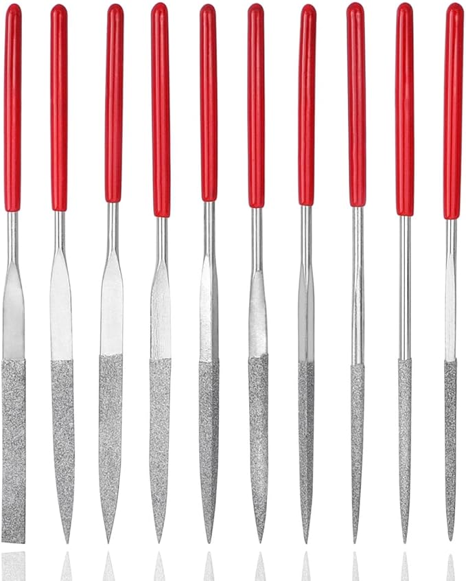 10 Pcs Mini Diamond File Set, 4 × 160mm Small Metal Files Diamond Needle File Precision Hand Tools for Glass, Wood, Stone, Plastic, Jewelry & DIY