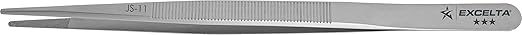 Excelta - JS-11 - Forceps - Gemologist - Straight - Three Star - SS - Starlight Coated, 0.345" Height, 0.063" Wide, 6.375" Length