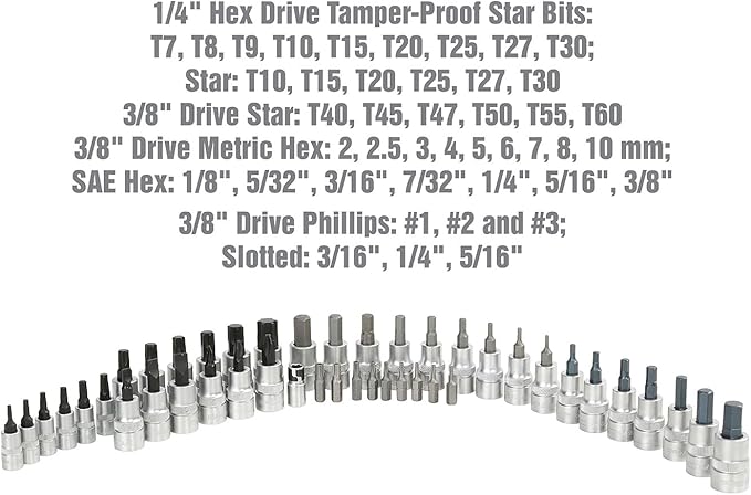 OEMTOOLS 23992 44-Piece Torx Socket Set, Ideal Torx Bit Set for Automotive Work, Heat Treated Alloy Steel Set, Posi-Grip Design, Rust-Resistant Finish, Tool Box Organizer EVA Tray Include
