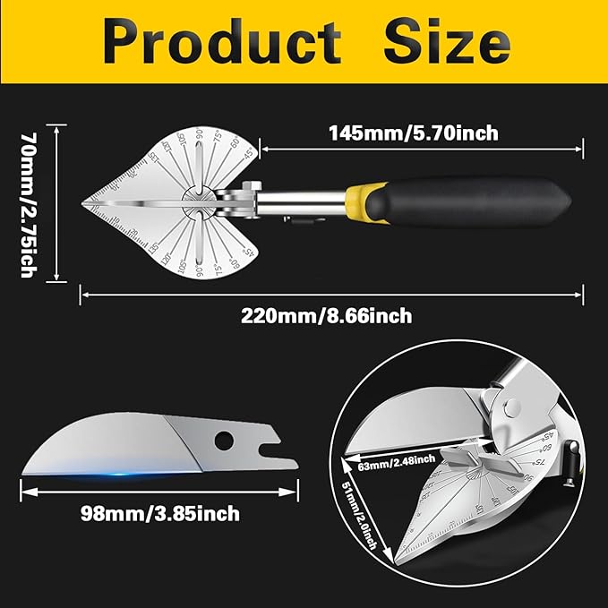 Multifunctional Trunking Miter Shears for Molding and Trim Cutter Adjustable 45 To 135 Degree Hand Tools for Cutting Plastic PVC and Molding Trim with Replacement blades