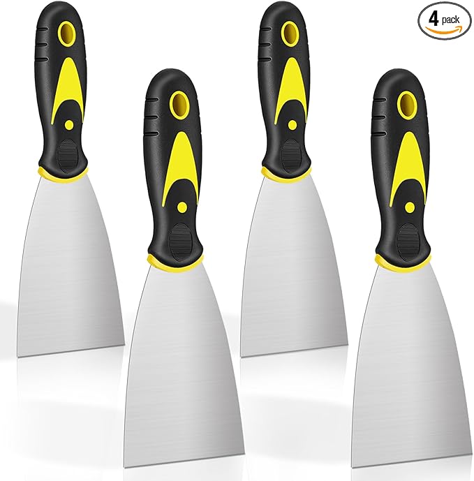 4 Pack Putty Knife - 2" Putty Knives Set Paint Scraper Tool Stainless Steel Spackle Knife No-rust Metal Wallpaper Scraper for Drywall Repair, Wallpaper Removal and Plaster Scraping