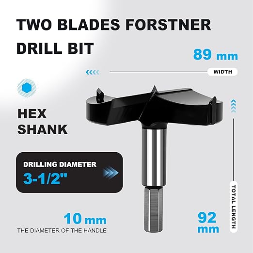 3-1/2 Inch Forstner Drill Bit Carbide Tipped,Woodworking Hinge Cutter for Precise Flat Bottom Holes in Hard Wood,Plywood,Plastic - Professional Grade
