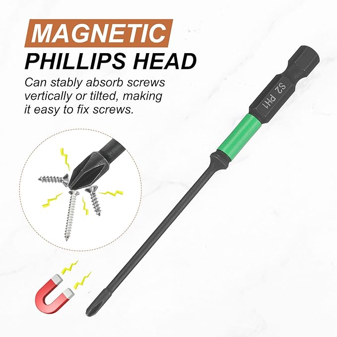 HARFINGTON 5pcs #1 Impact Phillips Screwdriver Bit PH1 1/4" Hex Shank 4" (100mm) Length 0.1" Rod Magnetic Cross Head Drill Bits S2 Steel Industrial Screw Drivers for Impact Power Tools