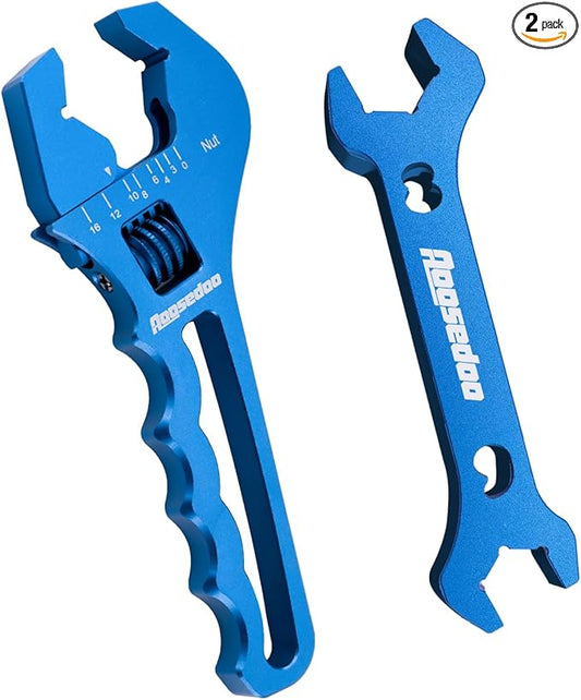 Adjustable AN Fittings Wrench AN Wrench for Hose Fitting Adapters AN Fitting Tool 3AN-16AN Lightweight Aluminum, Blue. With a Double Hose End Fittings Wrench 6AN Socket-AN8 B-nut Blue