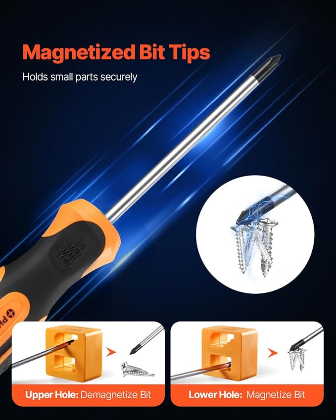 VEVOR Screwdriver Set, 12-Piece Hand Tools Set with Magnetic Tips, Includes 5 Phillips and 5 Flat Head Bits, Z-Type Bit, Professional Repair Tool Kit for Sockets, Furniture, Home Appliances, Bicycles