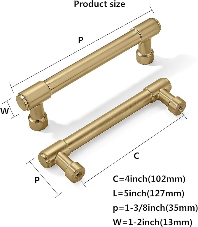 khtumeware 10 Pack Brushed Brass Cabinet Pulls 4 Inch(102MM) Hole Centers Kitchen Brushed Gold Cabinet Handles Cabinet Hardware Kitchen Handles for Cabinets Cupboard Handles Drawer Pulls