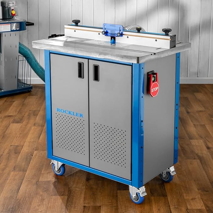 Steel Router Table Cabinet w/Router Dust Collection Box, Swivel Casters, Dual Dust Port & More - Steel Cabinet Holds Router Accessories, Bits, & More - Woodworking Tool Storage