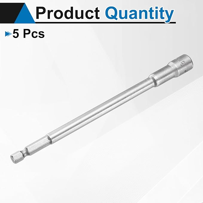 HARFINGTON 5pcs Nut Driver Drill Bit 8mm Metric Socket 1/4" Hex Shank 5.91" (150mm) Long Magnetic 6-Point Sockets Quick Change CR-V Steel Bolt Setters for Power Drill Drivers