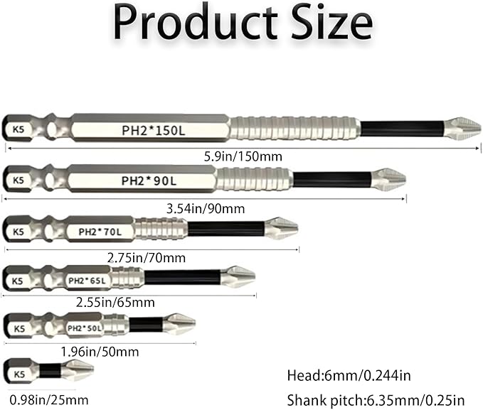 High Magnetic Screwdriver Drill Bit Set, Upgrade K5 Impact Driver Bit Set, Anti Slip Magnetic Screwdriver Bits, 25 50 65 70 90 150mm (2 Set)