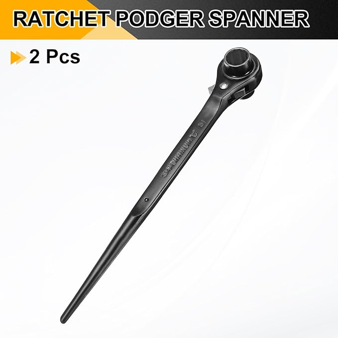 HARFINGTON 2pcs Scaffolding Podger Ratchet Wrench 16mm x 18mm CR-V 12 Point Double Ended Socket Ratcheting Podger Scaffold Spud Spanner Tool for Auto Repair Mechanical Maintenance, Black