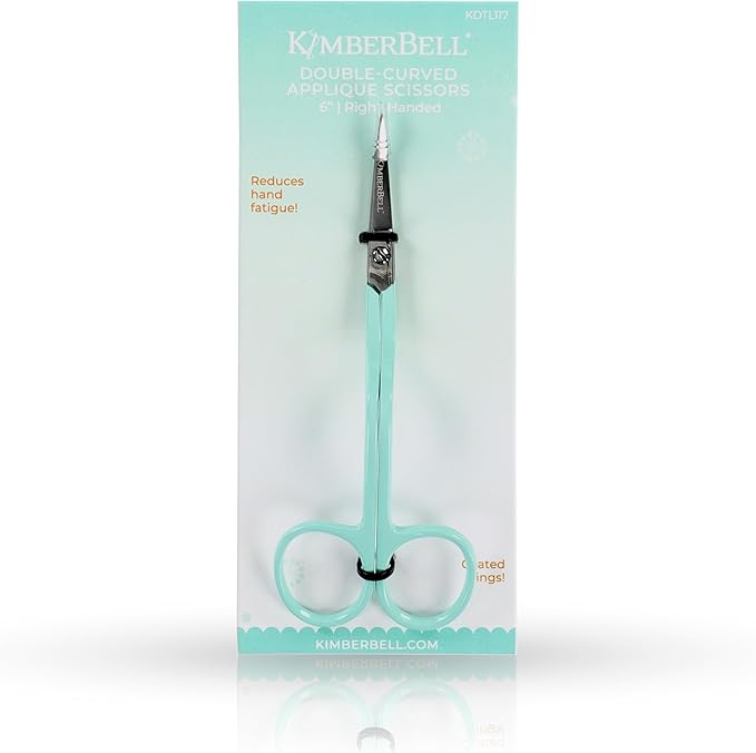 Kimberbell 6" Double Curve Appliqu챕 Scissors - Precision Fabric Trimming for Machine Embroidery & Sewing, German Steel, Extra-Sharp Blades, Right-Handed Comfort Grip Scissors for Embroidery