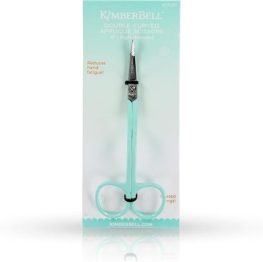 Kimberbell 6" Double Curve Appliqu챕 Scissors - Precision Fabric Trimming for Machine Embroidery & Sewing, German Steel, Extra-Sharp Blades, Right-Handed Comfort Grip Scissors for Embroidery