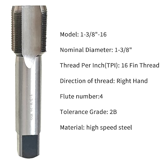 Lzcdelyxiao 1-3/8"-16 Tap UN Right Hand Straight Flute Nominal Diameter 1-3/8" Thread Per Inch 16 Fin Grade 2B HSS