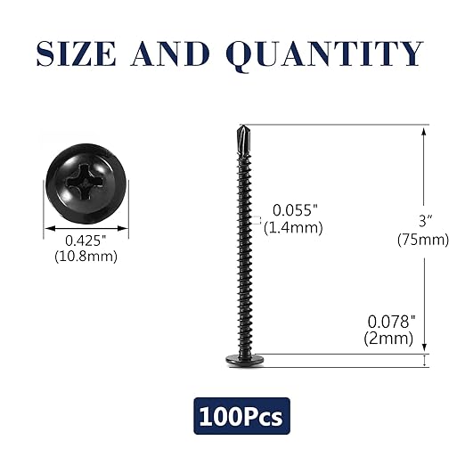 #8 x 3 Sheet Metal Screws 100PCS 410 Stainless Steel Truss Head Fast Self Tapping Screws Black Oxide by SG TZH