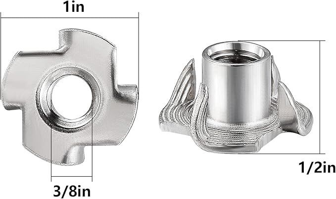 50pcs 3/8"-16 T-nut 304 Stainless Steel Four-jaw - for Home, Hotel Outdoor Threaded Insertion
