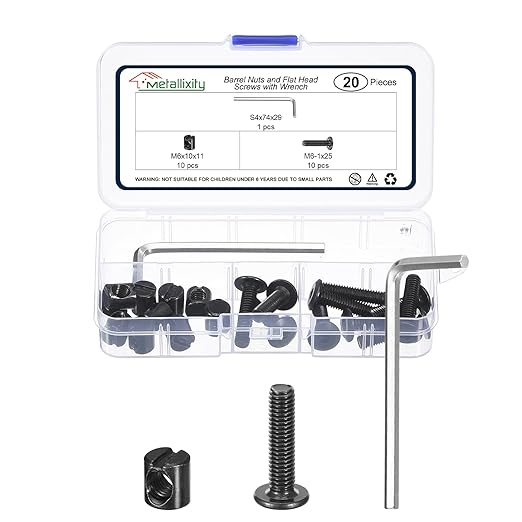 METALLIXITY Furniture Crib Screws Replacement Set with Wrench(M6-1x25mm) 20Pcs, Connector Bolt M6 Screw Barrel Nuts Binding Screws, for Chair Cabinet Bed, Black