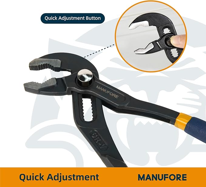 MANUFORE Water Pump Pliers, 7/10/16 Inch Quick Release Groove Joint Pliers with V-Jaw, for Griping Pipes, Rods, Shafts