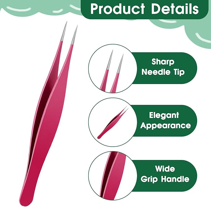 3 Pcs Point Tweezers Ingrown Hair Tweezers Precision Nose Needle Point Tip Tweezers Fine Point Tip Ingrown Hair Stainless Steel Blackhead Remover for Facial Hair Eyebrow Remover
