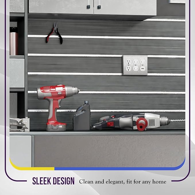 ENERLITES Duplex Receptacle Metal Wall Plate, Stainless Steel Switch Outlet Cover, Corrosion Resistant, Size 3-Gang 4.50" x 6.38", UL Listed, 7723, 430 Stainless Steel, Silver