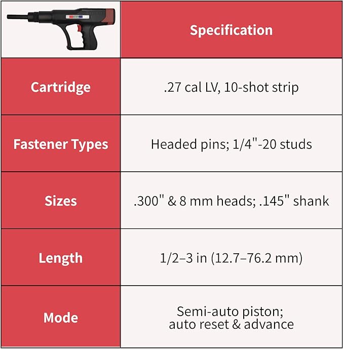 WEKEN Automatic Powder Actuated Tool ??Quiet Nail Gun for Concrete & Steel, Heavy Duty Recoil-Free Fastener with Auto Piston Return, Power Adjustment Dial, OSHA Compliant