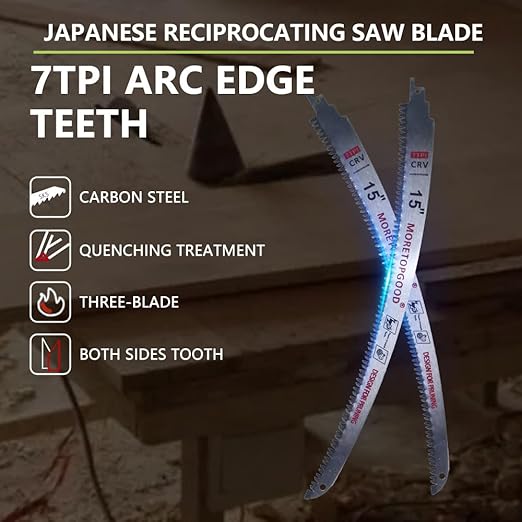 15” Arc Edge Reciprocating Saw Blade, 7TPI Japanese Teeth with Curved Edge Wood Pruning Saw Blades for Tree Trimming, Wood Cutting (3 Pack)