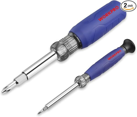 WORKPRO 6-in-1 Basic & 4-in-1 Electronics Screwdriver/Nut Driver Set Tool Confort Grip, 2PCS Portable Screw-driver, 8 Basic & Precision Bits (Philips/Slotted), 2 Nut Driver Sizes