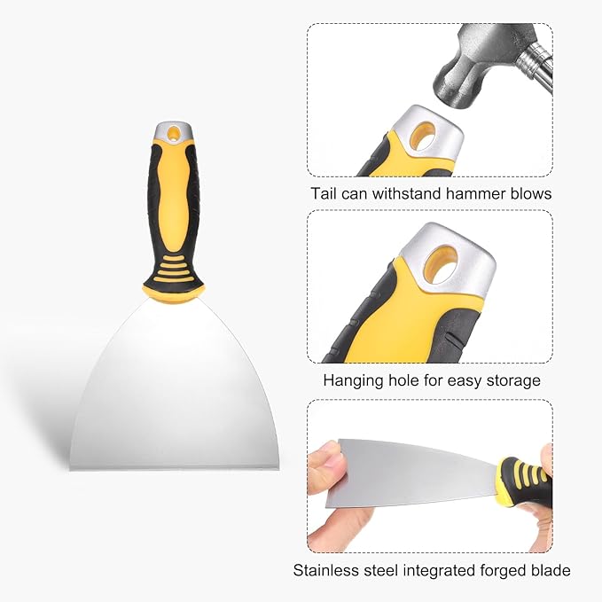 uxcell Putty Knife 5" High Carbon Steel Paint Scraper Flexible Drywall Repair Mud Knife for Removing Cement Wallpaper Mud Adhesive Taping with Metal Hammer End