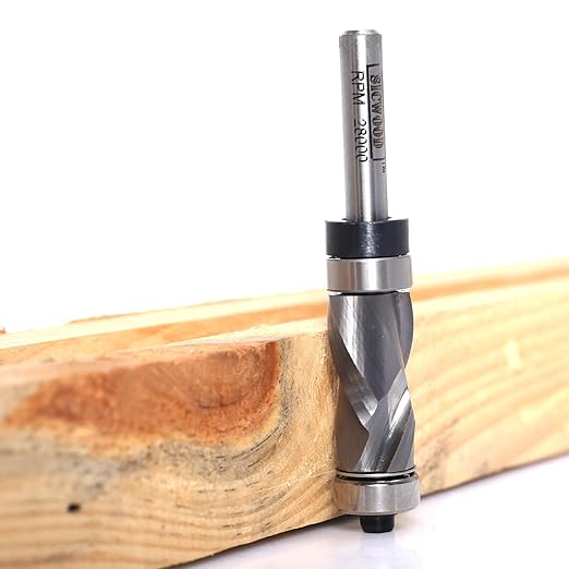 Compression Top and Bottom Bearing Flush Trim Router Bit 1/4 Shank - 1/2" Cutting Dia, Carbide Spiral Up-Down Pattern Template Flush Cut Router Bit, for Wood Trimming