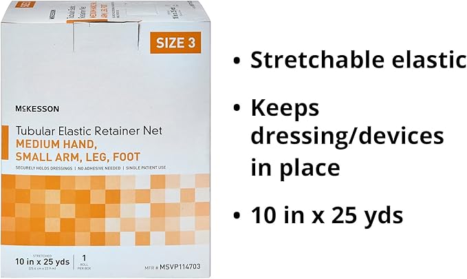 McKesson Tubular Elastic Retainer Net Dressing, Non-Sterile, Hand, Arm, Leg, Foot, Size 3, 10 in x 25 yd, 1 Count, 1 Pack