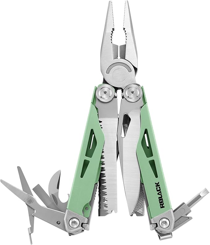 RBLACK Longeron21 Multi tool, 21-in-1 Multitool Pliers with Safety Locking and Spring-Action Scissors, Heavy-duty Stainless Steel Multi-tool Set for Work, Home, Garden, DIY & Auto, Mint Green