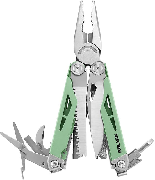 RBLACK Longeron21 Multi tool, 21-in-1 Multitool Pliers with Safety Locking and Spring-Action Scissors, Heavy-duty Stainless Steel Multi-tool Set for Work, Home, Garden, DIY & Auto, Mint Green