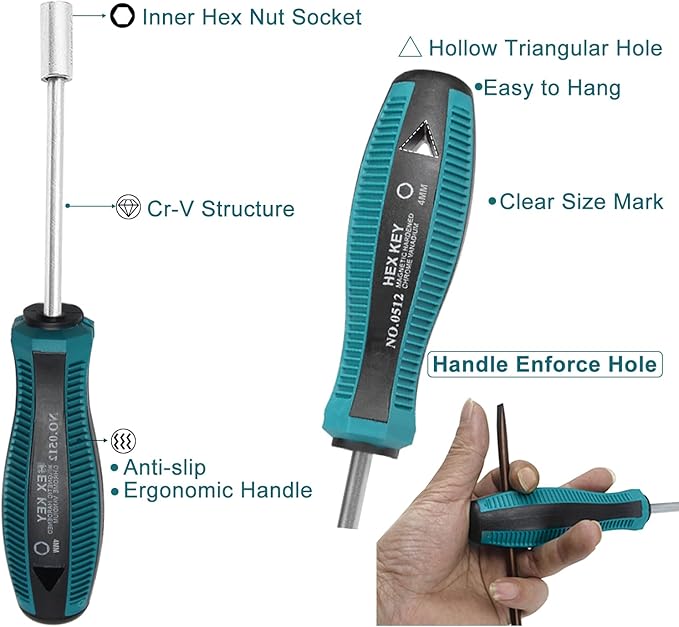 Utoolmart 4mm Socket Wrench Screwdriver, Hex Nut Key Wrench, Cr-V Steel Round Shaft, Non-Magnetic