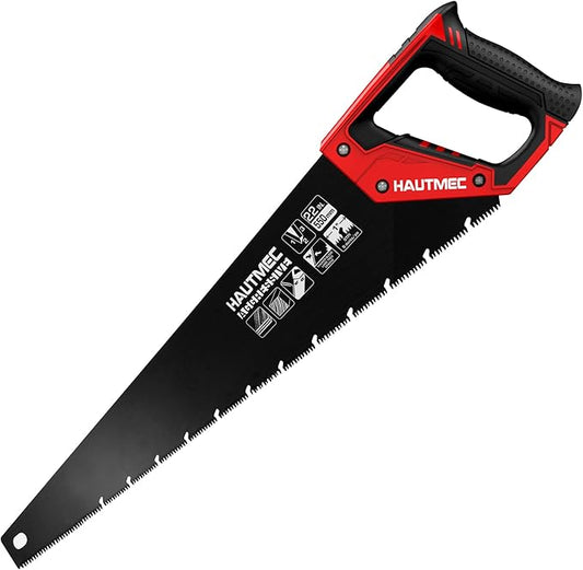 HAUTMEC 22" Aggressive Hand Saw with Chip Removal Design, Heavy-Duty Wood Saw with 9 TPI Triple-Ground Teeth, Rust-Proof Low-Friction Blade & Ergonomic Handle for Labor-Saving & Fast Cutting - HT0026