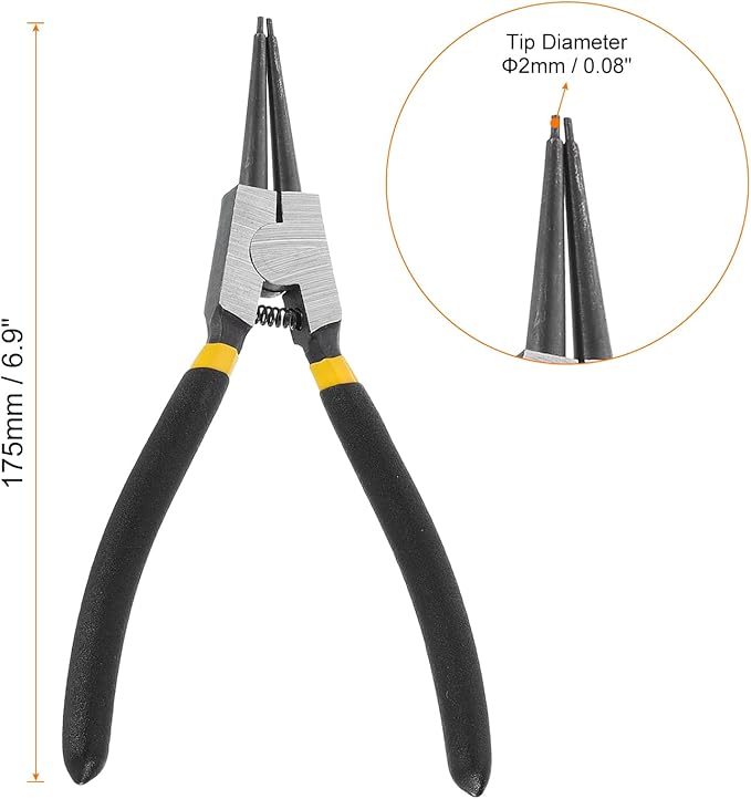 HARFINGTON Snap Ring Plier 7" External Circlip Pliers with 0.08" Straight Jaw Tip for Ring Remove Retaining Pliers, Black