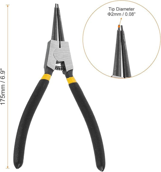 HARFINGTON Snap Ring Plier 7" External Circlip Pliers with 0.08" Straight Jaw Tip for Ring Remove Retaining Pliers, Black