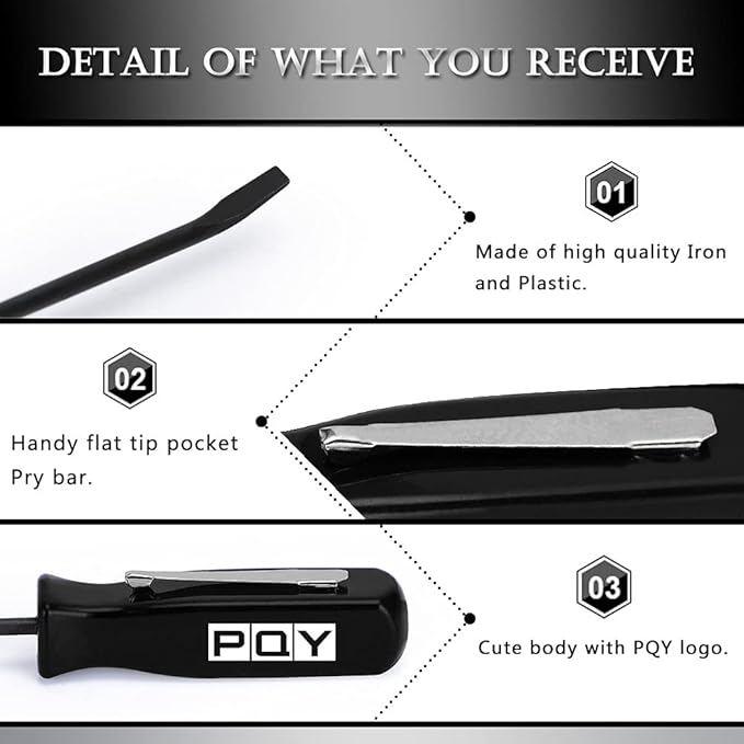 Mini Pocket Pry Bar with Pocket Clip 4.5" Length 3pcs (Black)