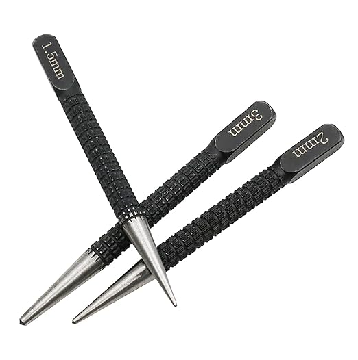 3PCS Black High Carbon Steel Centre Punch Drill Kit 1.5/2/3mm Mechanical Maintenance Installation Positioning Tool for Metal and Wood Openings