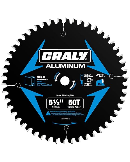 CRALY 5-1/2 Inch 50 Teeth Aluminum and Non-Ferrous Metal Cutting Circular Saw Blade, 10 mm Arbor, Carbide Tipped, Thin Kerf, Black Ice™ Coating, for Thin Aluminum, Plastic, Composite(C05550AL-B)