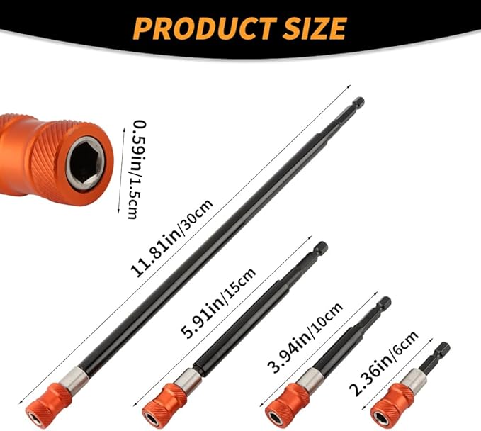 Drill Bit Extension 2-3/8", 4", 6", 12", 4-Piece Magnetic Drill Screwdriver Bit Holder Extender with Aluminum Sleeve, 1/4 Inch Hex Shank Quick Release Extension Adapter(SIZE:4pcs)