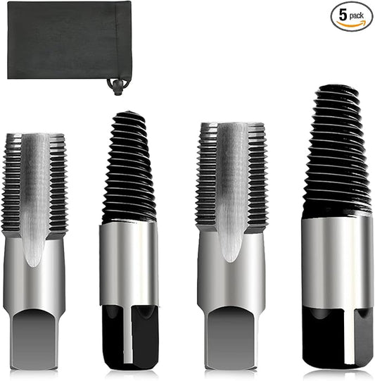Hakkin 4 Pcs 1/2" - 3/4" Carbon Steel Water Pipe Extractor NPT Taps Set, Water Pipe Triangle Valve Repair Kit, Manual Broken Pipe Remover Thread Repair Tool with Storage Case Bonus a Pipe Seal Tape
