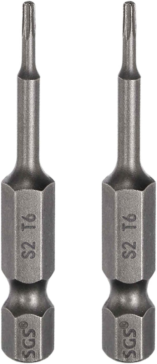 HARFINGTON 2pcs T6 Torx Head Screwdriver Bit 1/4" Hex Shank 2" (50mm) Long Magnetic No Hole Tip Tamper Proof 6 Point Star Screw Driver Drill Bits S2 Steel Industrial Power Screwdrivers