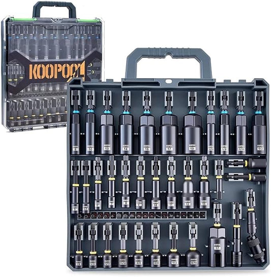 Magnetic Impact Nut Driver Set, Metric & SAE Driver Bit Set with Socket Adapters, Bit Holder, Wing Nut Driver, Universal Sockets, Quick Release Extension, Power Bits