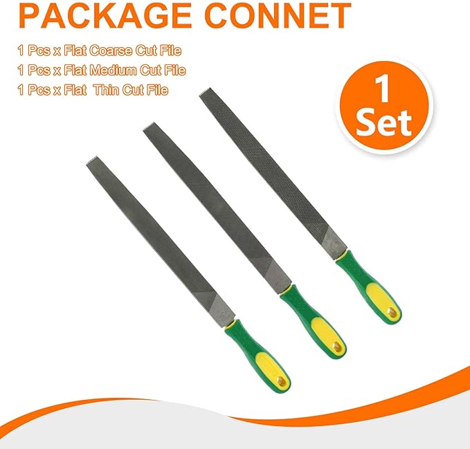 HARFINGTON 3pcs Tip Cut File 10" Double Cut Teeth High Carbon Steel Hand Rasp File with Plastic Handle for Metal Wood Deburring Removing