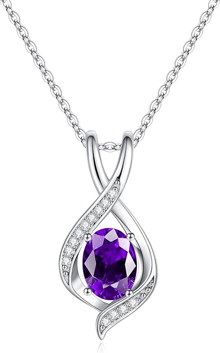 SMILEST Oval Sparkle Birthstone Pendant Necklace, 925 Sterling Silver Gemstone Pendant Anniversary Birthday Gifts for Women Wife Girlfriend Mom Grandma Birthstone Necklace for Women Jewelry Gifts
