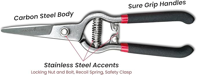 Garden Guru Classic Bypass Pruning Shears Clippers ??Heavy Duty Forged Steel Garden Pruners ??Safety Lock ??Non Slip Comfort Grips ??Cuts up to 1??Diameter ??Professional Bypass Pruners for Gardening