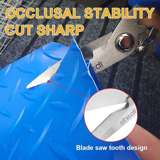 stedi Multipurpose Heavy Duty Scissors, High Carbon Stainless Steel Shears with Fine Serrated Blades Easy to Cut Cable Notches,Non-Slip Comfort Handle, Cuts Wire, Carton,for Household Pruning, Office