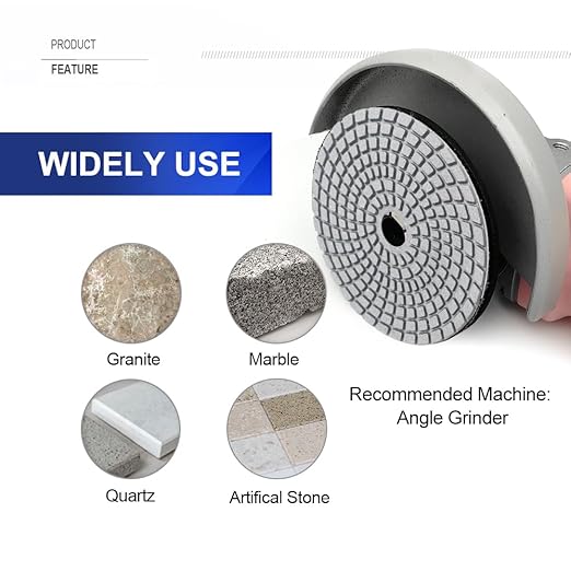 SHDIATOOL 8Pcs 4 Inch Diamond Wet Polishing Pads with White Bond White Buff for Marble Granite Stone